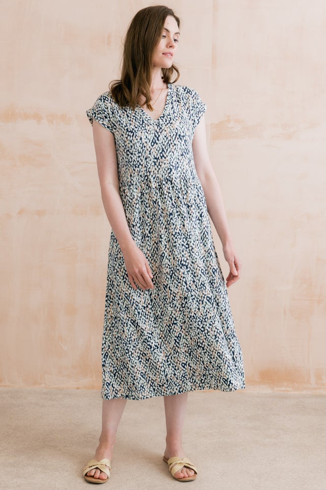 knee length dresses for ladies Lenisha Blue Flower Jersey Midi Tea Dress  Finery London